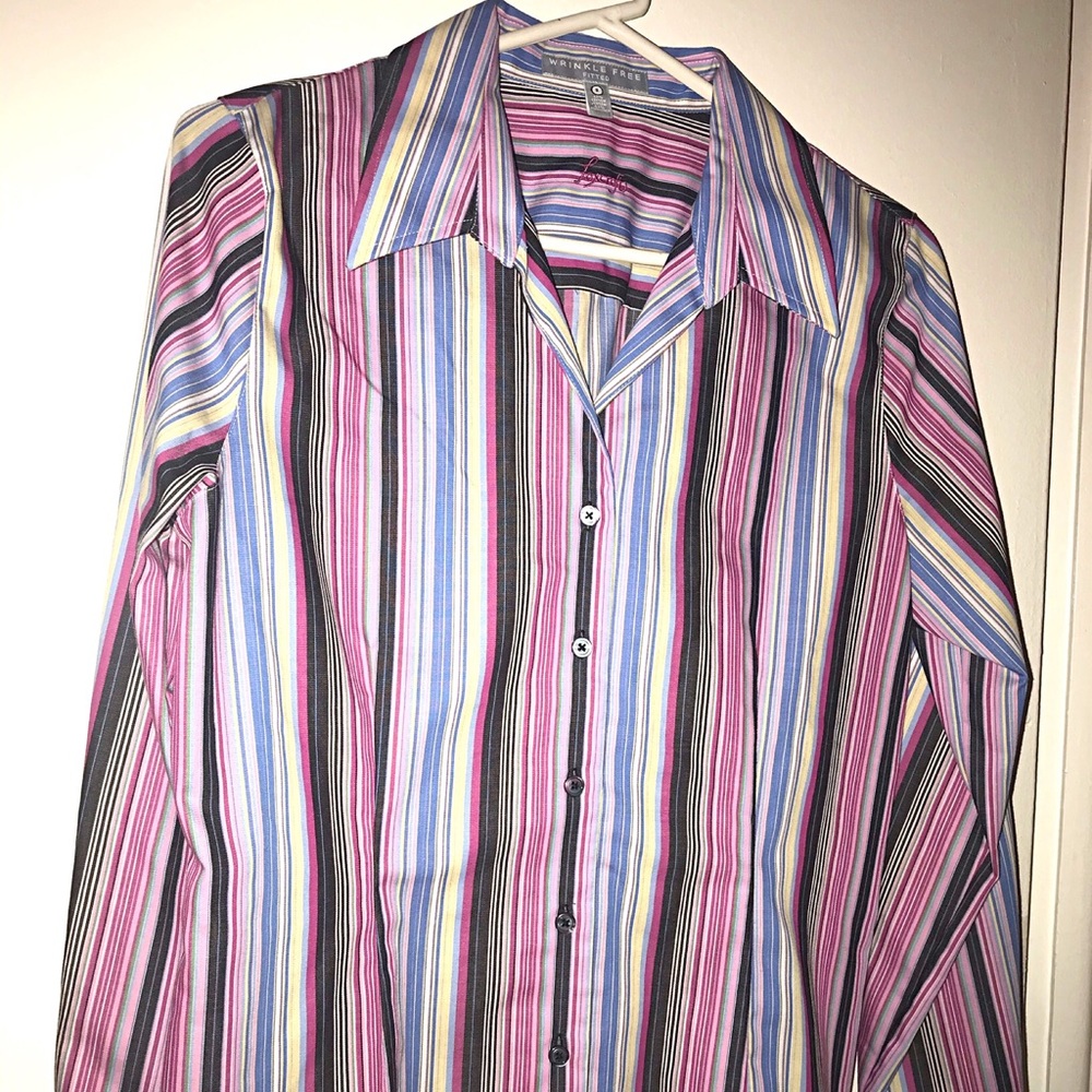 Foxcroft Button Down Stripe Shirt. Wrinkle Free.